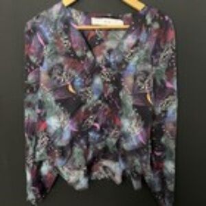 IRO Paris Chilali silk viscose sheer print blouse size 42 V-neck
